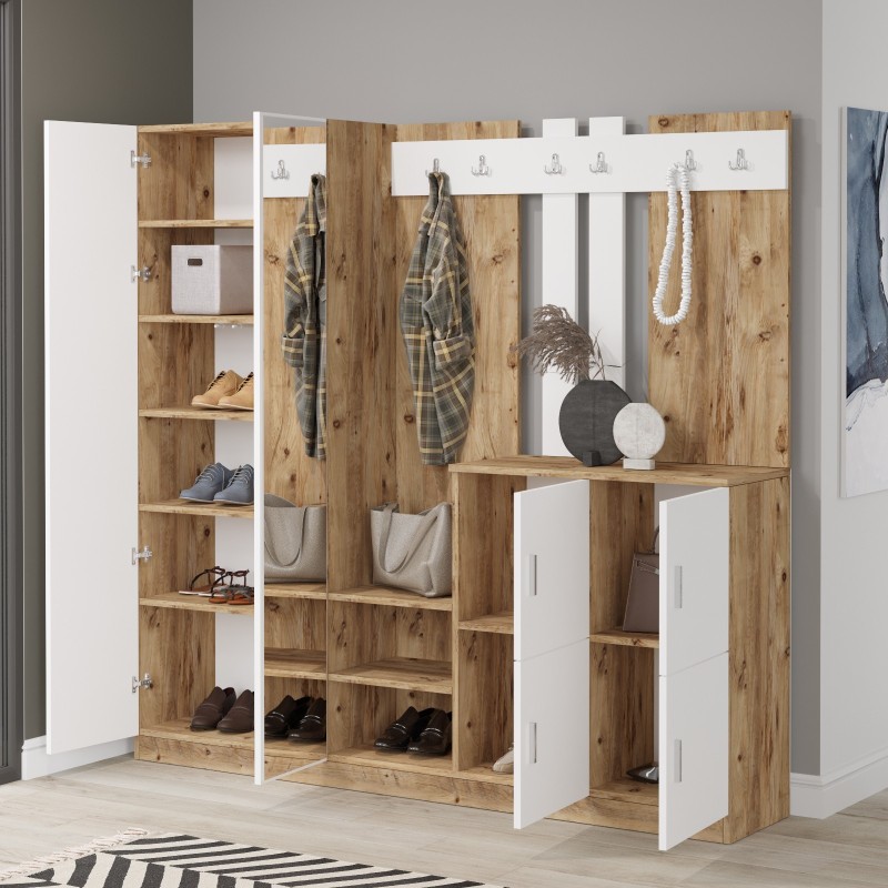 Έπιπλο Εισόδου Dd9 - Χρώμα Atlantic Πεύκο Λευκό - 187,2x37,5x180εκ