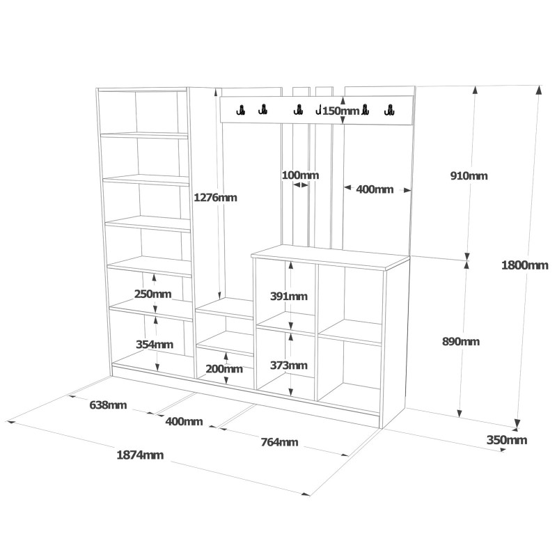Έπιπλο Εισόδου Dd9 - Χρώμα Atlantic Πεύκο Λευκό - 187,2x37,5x180εκ