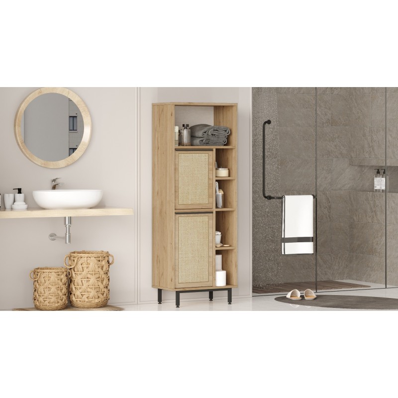 Ντουλάπι Μπάνιου 160x35.5x45.1εκ On10C-Su - Χρώμα Καρυδί & Δρυς