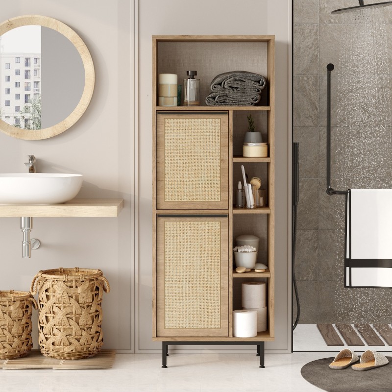 Ντουλάπι Μπάνιου 160x35.5x45.1εκ On10C-Su - Χρώμα Καρυδί & Δρυς