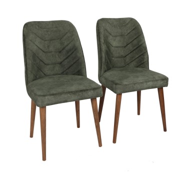 Σετ Καρέκλες Τραπεζαρίας (2 Τεμάχια) - Dallas 558 V2 - Χρώμα Καρυδί & Σκούρο Πράσινο