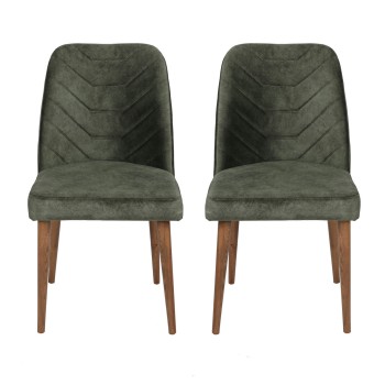 Σετ Καρέκλες Τραπεζαρίας (2 Τεμάχια) - Dallas 558 V2 - Χρώμα Καρυδί & Σκούρο Πράσινο