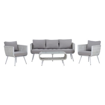 ΣΕΤ ΣΑΛΟΝΙ 4ΤΜΧ VARNAMO HM5282.12 ΑΛΟΥΜΙΝΙΟ ΛΕΥΚΟ-ΣΧΟΙΝΙ STRAP ΓΚΡΙ-ΓΥΑΛΙ