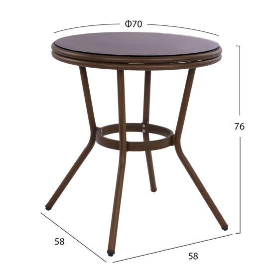 ΤΡΑΠΕΖΙ ΑΛΟΥΜΙΝΙΟΥ MOSES Φ70x76 εκ. BAMBOO LOOK HM5532.03 ΚΑΦΕ ΜΕ ΓΥΑΛΙ ΤΡΑΠΕΖΙ ΑΛΟΥΜΙΝΙΟΥ MOSES Φ70x76 εκ. BAMBOO LOOK HM5532.03 ΚΑΦΕ ΜΕ ΓΥΑΛΙ