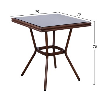 ΤΡΑΠΕΖΙ ΑΛΟΥΜΙΝΙΟΥ HARLOW 70X70X76  BAMBOO LOOK HM5568.03 ΚΑΦΕ ΜΕ ΓΥΑΛΙ