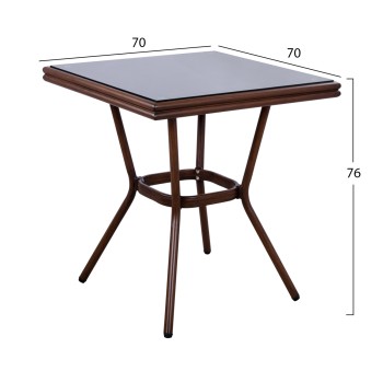 ΤΡΑΠΕΖΙ ΑΛΟΥΜΙΝΙΟΥ HARLOW 70X70X76  BAMBOO LOOK HM5568.03 ΚΑΦΕ ΜΕ ΓΥΑΛΙ