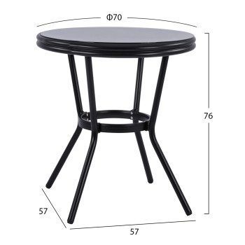 ΤΡΑΠΕΖΙ ΑΛΟΥΜΙΝΙΟΥ MOSES Φ70 BAMBOO LOOK HM5532.02 ΜΑΥΡΟ ΜΕ ΓΥΑΛΙ Φ70X76 εκ