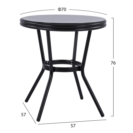 ΤΡΑΠΕΖΙ ΑΛΟΥΜΙΝΙΟΥ MOSES Φ70 BAMBOO LOOK HM5532.02 ΜΑΥΡΟ ΜΕ ΓΥΑΛΙ Φ70X76 εκ ΤΡΑΠΕΖΙ ΑΛΟΥΜΙΝΙΟΥ MOSES Φ70 BAMBOO LOOK HM5532.02 ΜΑΥΡΟ ΜΕ ΓΥΑΛΙ Φ70X76 εκ