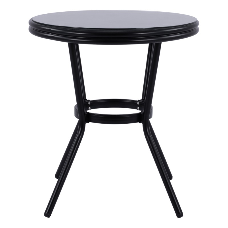 ΤΡΑΠΕΖΙ ΑΛΟΥΜΙΝΙΟΥ MOSES Φ70 BAMBOO LOOK HM5532.02 ΜΑΥΡΟ ΜΕ ΓΥΑΛΙ Φ70X76 εκ