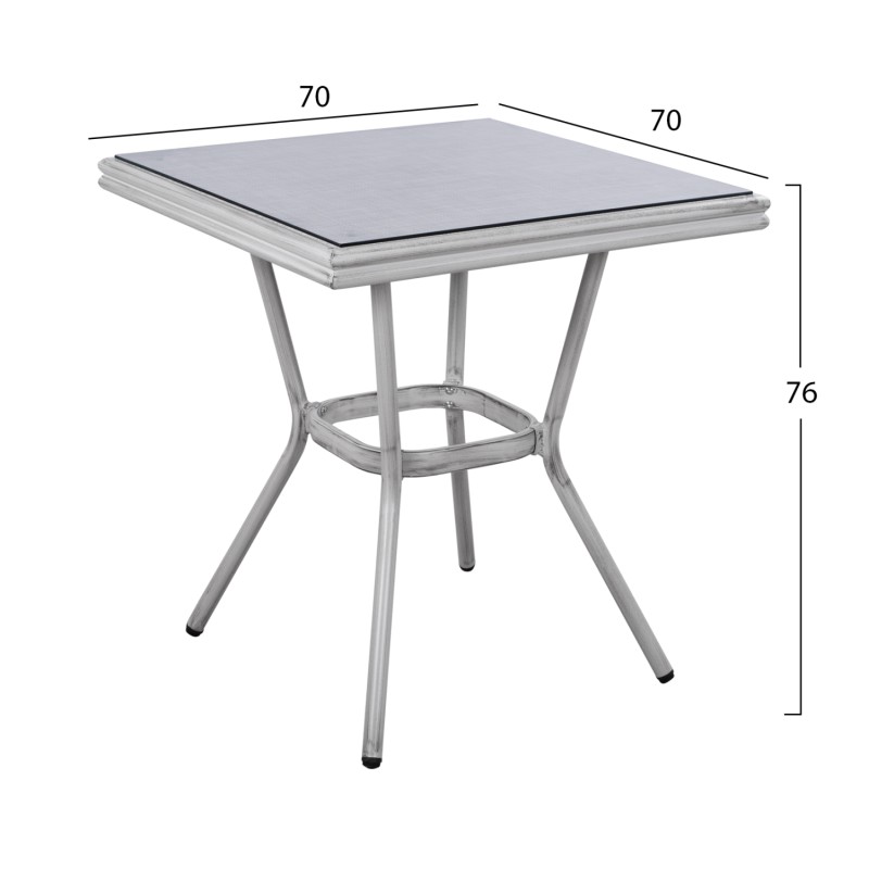 ΤΡΑΠΕΖΙ ΑΛΟΥΜΙΝΙΟΥ HARLOW 70X70X76 BAMBOO LOOK HM5568.01 ΛΕΥΚΗ ΠΑΤΙΝΑ ΜΕ ΓΥΑΛΙ