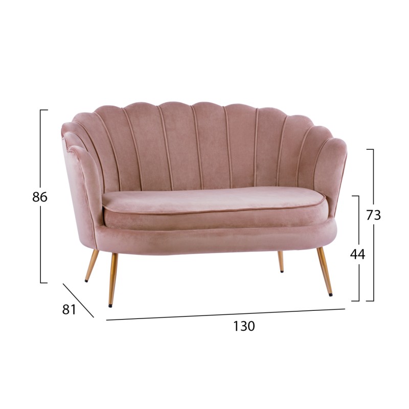 ΚΑΝΑΠΕΣ 2ΘΕΣΙΟΣ COQUILLE HM8627.02 ΑΠΟ ΒΕΛΟΥΔΟ ΣΑΠΙΟ ΜΗΛΟ & ΧΡΥΣΑ ΠΟΔΙΑ 130x81x86εκ.