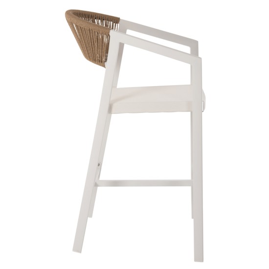 ΣΚΑΜΠΟ ΑΛΟΥΜΙΝΙΟΥ HM5892.12 ΜΕΣΑΙΟΥ ΥΨΟΥΣ RATTAN & TEXTLINE ΛΕΥΚΟ ΜΠΕΖ 55x56,5x99Y