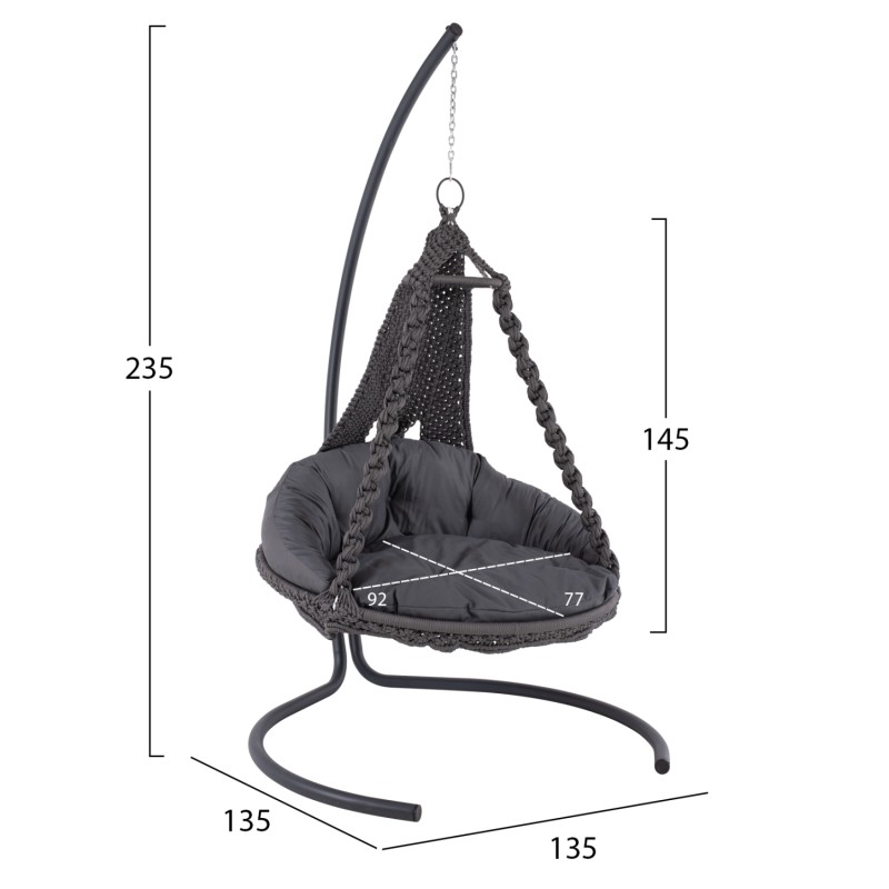 ΚΡΕΜΑΣΤΗ ΦΩΛΙΑ AUGUST ΜΑΚΡΑΜΕ-ΜΕΤΑΛΛΟ ΑΝΘΡΑΚΙ HM5922.10 123x113x145Υεκ.