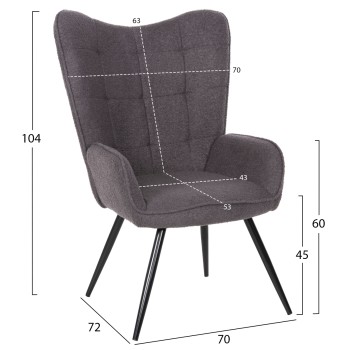 ΠΟΛΥΘΡΟΝΑ ΜΠΕΡΖΕΡΑ CRAWLEY ΜΕ ΥΠΟΠΟΔΙΟ HM8918.21 ΥΦΑΣΜΑ ΜΠΟΥΚΛΕ ΓΚΡΙ 70x74x105Υ εκ.