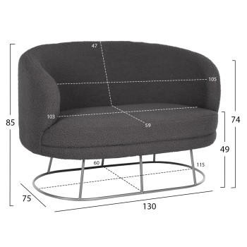 ΚΑΝΑΠΕΣ 2ΘΕΣΙΟΣ ARIEN HM8492.21 ΓΚΡΙ ΜΠΟΥΚΛΕ ΜΕ ΑΣΗΜΙ ΒΑΣΗ 130X75X85Yεκ.