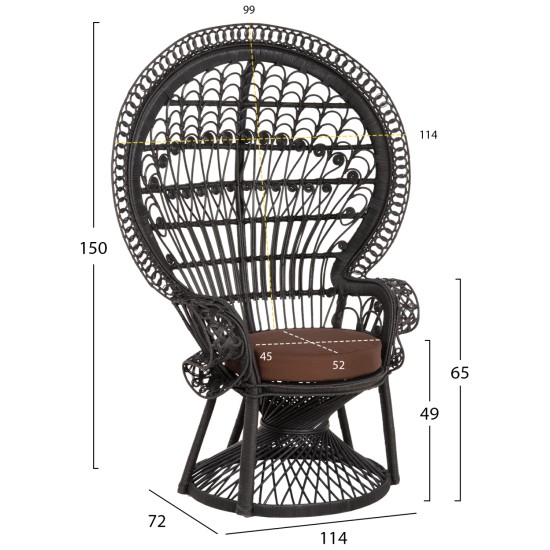 ΠΟΛΥΘΡΟΝΑ ROYAL PEACOCK HM9342.03 RATTAN ΜΑΥΡΟ-ΜΑΞΙΛΑΡΙ ΚΑΦΕ 114x72x150Yεκ. ΠΟΛΥΘΡΟΝΑ ROYAL PEACOCK HM9342.03 RATTAN ΜΑΥΡΟ-ΜΑΞΙΛΑΡΙ ΜΑΥΡΟ 114x72x150Yεκ.