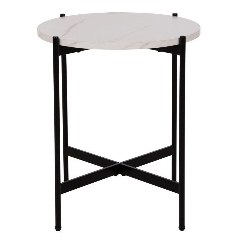 ΒΟΗΘΗΤΙΚΟ ΤΡΑΠΕΖΙ HM9589.05 MDF ΛΕΥΚΟ ΜΑΡΜΑΡΟ-ΜΑΥΡΗ ΜΕΤΑΛΛΙΚΗ ΒΑΣΗ Φ50x55Υεκ.