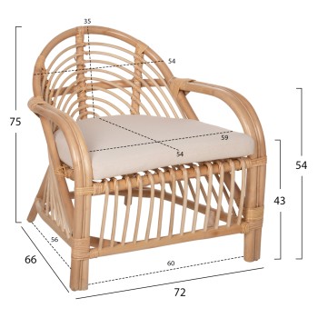 ΠΟΛΥΘΡΟΝΑ FEMUR HM9837 RATTAN ΣΕ ΦΥΣΙΚΟ- ΛΕΥΚΟ ΜΑΞΙΛΑΡΙ 72x66x75Υεκ.