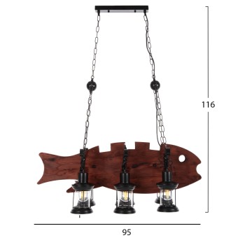 ΦΩΤΙΣΤΙΚΟ ΟΡΟΦΗΣ ΚΡΕΜΑΣΤΟ 6-ΦΩΤΟ HM4118 ΞΥΛΙΝΟ ΨΑΡΙ-ΜΑΥΡΟ ΜΕΤΑΛΛΟ-ΓΥΑΛΙ 95x35x116Υεκ