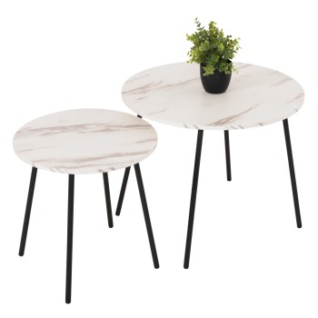 ΤΡΑΠΕΖΙΑ ΣΑΛΟΝΙΟΥ 2ΤΜΧ CUPPER HM9878.12 ΜΕΛΑΜΙΝΗ ΛΕΥΚΟ ΜΑΡΜΑΡΟ-ΜΑΥΡΟ ΜΕΤΑΛΛΟ