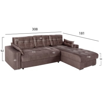 ΓΩΝΙΑΚΟΣ ΚΑΝΑΠΕΣ-ΚΡΕΒΑΤΙ ΜΕ ΑΠΟΘ.ΧΩΡΟ CLANCY HM3281.03R ΚΑΦΕ ΥΦΑΣΜΑ 308x181x92Υεκ.