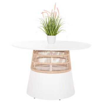 ΤΡΑΠΕΖΙ ΣΤΡΟΓΓΥΛΟ SAEID HM6106.02 ΛΕΥΚΟ ΑΛΟΥΜΙΝΙΟ-ΜΠΕΖ ΣΧΟΙΝΙ Φ120x75Υεκ.