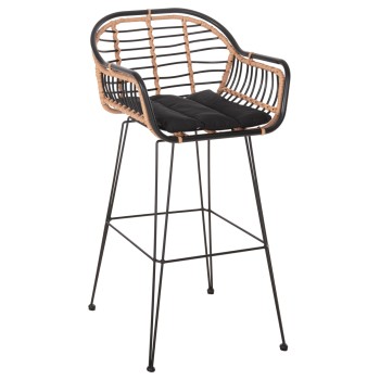 ΣΚΑΜΠΟ ΜΠΑΡ ALLEGRA HM5690.11 ΜΕΤΑΛΛΟ&ΜΑΞΙΛΑΡΙ ΜΑΥΡΟ-WICKER ΜΠΕΖ 55x54x108Υεκ.