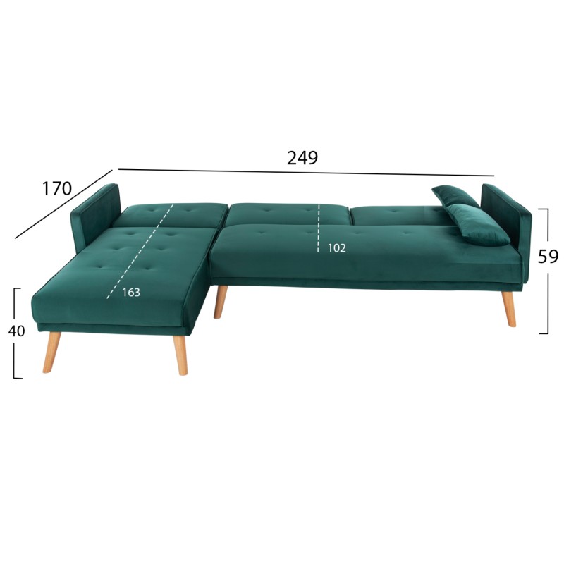 ΓΩΝΙΑΚΟΣ ΚΑΝΑΠΕΣ-ΚΡΕΒΑΤΙ ΑΝΑΣΤΡΕΨΙΜΟΣ PANTHEA HM3127.13 ΚΥΠΑΡΙΣΣΙ ΒΕΛΟΥΔΟ 260x155x86Υεκ