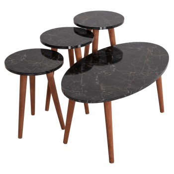 ΣΕΤ ΤΡΑΠΕΖΙ ΣΑΛΟΝΙΟΥ & 3 ΒΟΗΘ.ΤΡΑΠΕΖΙΑ VITAL HM18180.02 ΜΕΛΑΜΙΝΗ ΜΑΥΡΟ ΜΑΡΜΑΡΟ-ΚΑΡΥΔΙ ΠΟΔΙΑ