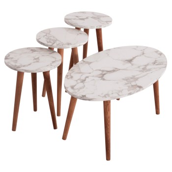 ΣΕΤ ΤΡΑΠΕΖΙ ΣΑΛΟΝΙΟΥ & 3 ΒΟΗΘ.ΤΡΑΠΕΖΙΑ VITAL HM18180.03 ΜΕΛΑΜΙΝΗ ΛΕΥΚΟ ΜΑΡΜΑΡΟ-ΚΑΡΥΔΙ ΠΟΔΙΑ