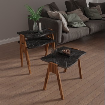 ΣΕΤ 3ΤΜΧ ΒΟΗΘ.ΤΡΑΠΕΖΑΚΙΑ ESSENT HM18175.02 ΜΕΛΑΜΙΝΗ ΣΕ ΚΑΡΥΔΙ-ΜΑΥΡΟ ΜΑΡΜΑΡΟ 45x35x40Yεκ.