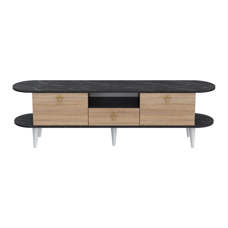 ΕΠΙΠΛΟ ΤΗΛΕΟΡΑΣΗΣ BEECON HM18185 ΜΕΛΑΜΙΝΗ ΣΕ ΜΑΥΡΟ ΜΑΡΜΑΡΟ & ΣΟΝΑΜΑ-ΛΕΥΚΑ ΠΟΔΙΑ 180x36x53Υεκ.