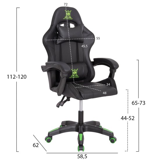 ΠΟΛΥΘΡΟΝΑ GAMING DARREN HM1203.03 ΜΑΥΡΟ-ΠΡΑΣΙΝΟ PVC & NYLON 58.5x100x120Υεκ.