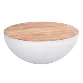 ΔΙΑΚΟΣΜΗΤΙΚΟ ΤΡΑΠΕΖΙ ΣΑΛΟΝΙΟΥ BOWL Φ91x38,5Yεκ. ΛΕΥΚΟ ΜΕ ΞΥΛΟ ΑΚΑΚΙΑΣ HM8717.23 Β'ΔΙΑΛΟΓΗΣ