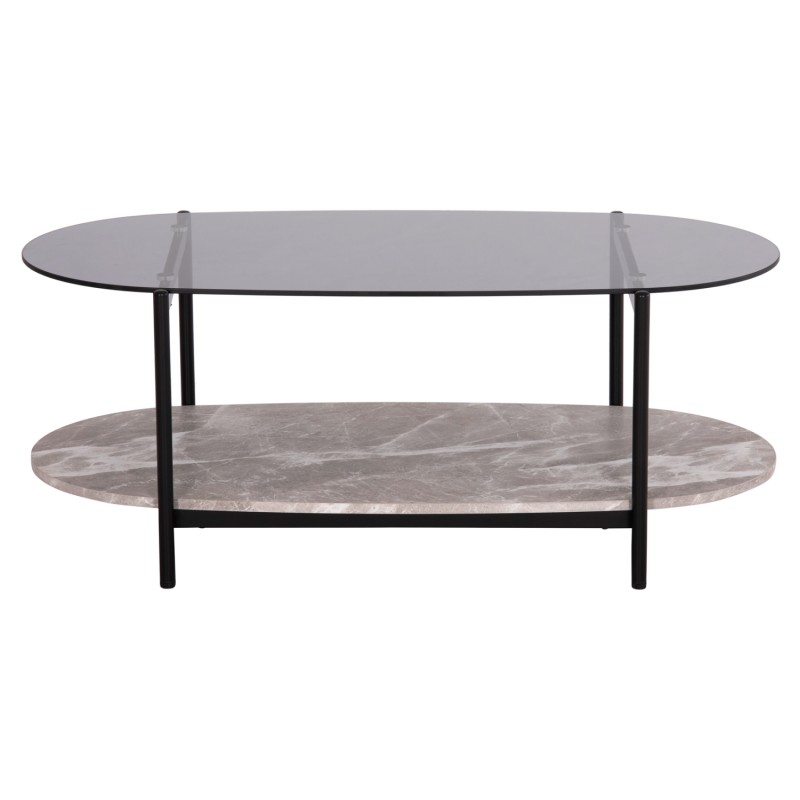 ΤΡΑΠΕΖΙ ΣΑΛΟΝΙΟΥ ΟΒΑΛ KITTY HM18040 ΓΥΑΛΙ ΦΙΜΕ TOP-GREY MARBLE ΜΕΛΑΜΙΝΗ 110x50x43Υεκ