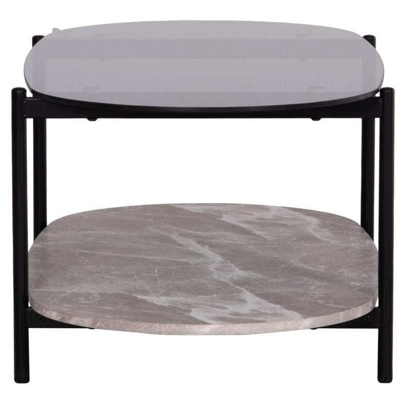ΤΡΑΠΕΖΙ ΣΑΛΟΝΙΟΥ ΟΒΑΛ KITTY HM18040 ΓΥΑΛΙ ΦΙΜΕ TOP-GREY MARBLE ΜΕΛΑΜΙΝΗ 110x50x43Υεκ