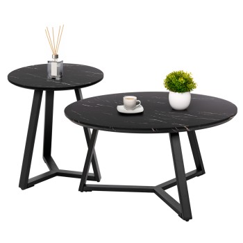 ΣΕΤ 2ΤΜΧ ΤΡΑΠΕΖΙΑ ΣΑΛΟΝΙΟΥ ROCKET HM21090 MDF ΜΑΥΡΟ ΜΑΡΜΑΡΟ Φ80εκ & Φ45εκ