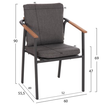 ΠΟΛΥΘΡΟΝΑ ΑΛΟΥΜΙΝΙΟΥ SENTI HM6204.01 ΣΚΕΛΕΤΟΣ & OLEFIN ΣΚΟΥΡΟ ΓΚΡΙ 60x55.5x90Υεκ