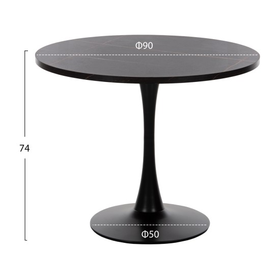 ΤΡΑΠΕΖΙ ΤΡΑΠΕΖΑΡΙΑΣ ROLLO HM9421.12 ΣΤΡΟΓΓΥΛΟ BLACK MARBLE Φ90x74Υεκ.