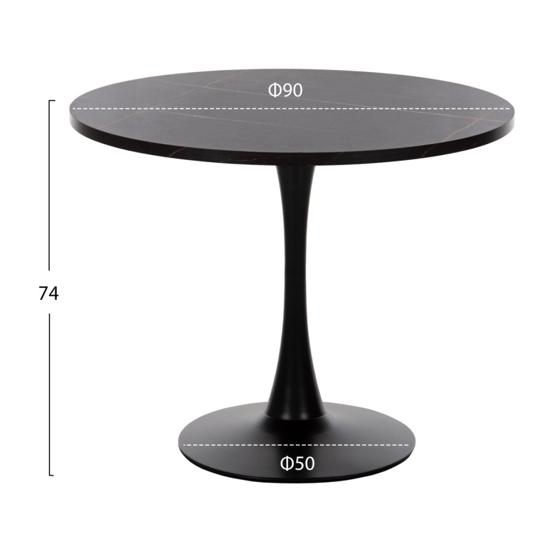 ΤΡΑΠΕΖΙ ΤΡΑΠΕΖΑΡΙΑΣ ROLLO HM9421.12 ΣΤΡΟΓΓΥΛΟ BLACK MARBLE Φ90x74Υεκ.