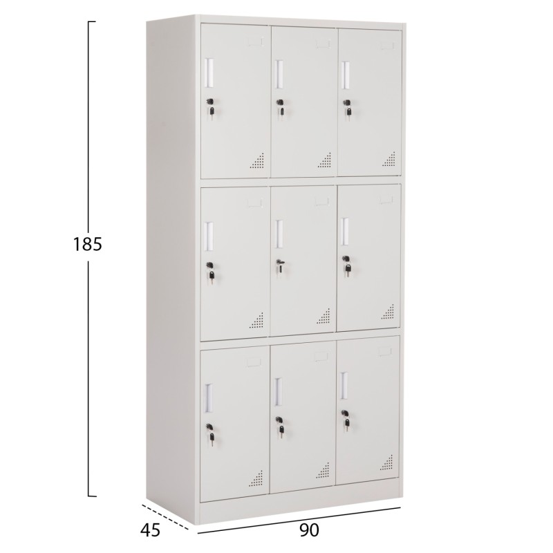 ΦΟΡΙΑΜΟΣ ΜΕΤΑΛΛΙΚΟΣ MALMOE HM5636.11 9 ΝΤΟΥΛΑΠΑΚΙΑ ΜΕ ΚΛΕΙΔΑΡΙΕΣ-ΓΚΡΙ 90x45x185Υεκ.