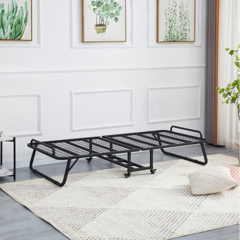 ΚΡΕΒΑΤΙ-ΡΑΝΤΖΟ ΜΕ ΣΤΡΩΜΑ NETTI HM691.01 ΜΕΤΑΛΛΙΚΟ ΜΑΥΡΟ ΜΑΤ 190x76x30Υεκ.