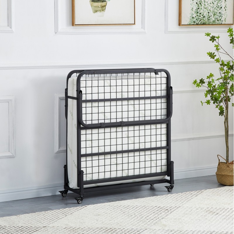 ΚΡΕΒΑΤΙ-ΡΑΝΤΖΟ ΜΕ ΣΤΡΩΜΑ NETTI HM691.01 ΜΕΤΑΛΛΙΚΟ ΜΑΥΡΟ ΜΑΤ 190x76x30Υεκ.