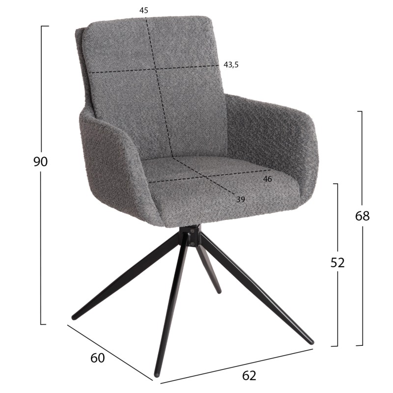 ΠΟΛΥΘΡΟΝΑ ΠΕΡΙΣΤΡΕΦ. BLANS HM9942.01 ΓΚΡΙ ΜΠΟΥΚΛΕ ΥΦΑΣΜΑ-ΜΕΤΑΛΛΙΚΑ ΠΟΔΙΑ 62x60x90Υ