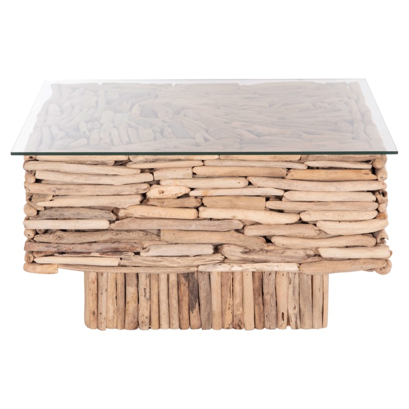 ΤΡΑΠΕΖΙ ΣΑΛΟΝΙΟΥ ΤΕΤΡΑΓΩΝΟ SPARROW HM9960 DRIFTWOOD--ΓΥΑΛΙ 95x95x51,5Υεκ.