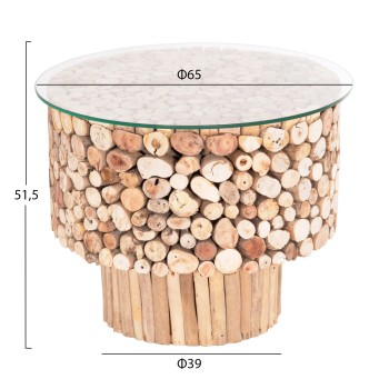 ΤΡΑΠΕΖΙ ΣΑΛΟΝΙΟΥ ΣΤΡΟΓΓΥΛΟ SPARROW HM9963 DRIFTWOOD--ΓΥΑΛΙ Φ65x51,5Υεκ.