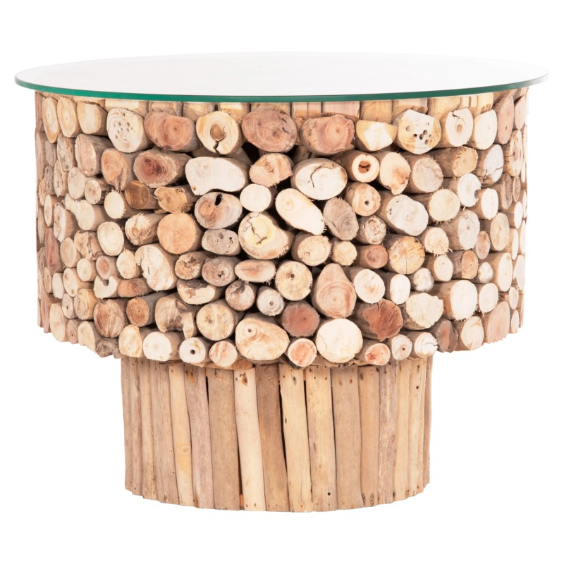 ΤΡΑΠΕΖΙ ΣΑΛΟΝΙΟΥ ΣΤΡΟΓΓΥΛΟ SPARROW HM9963 DRIFTWOOD--ΓΥΑΛΙ Φ65x51,5Υεκ.