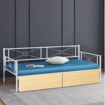 ΚΡΕΒΑΤΙ-ΚΑΝΑΠΕΣ BERNIE HM21121.02 ΛΕΥΚΟ ΜΕΤΑΛΛΟ & 2 SONAMA ΣΥΡΤΑΡΙΑ- ΓΙΑ 190x90εκ.