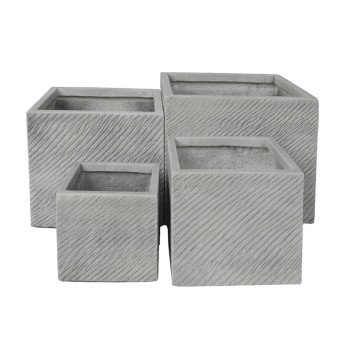 ΣΕΤ 4ΤΜΧ ΓΛΑΣΤΡΕΣ ΤΕΤΡΑΓΩΝΕΣ GARDENER HM4730 FIBERCLAY ΓΚΡΙ CEMENT 37x37x32Υεκ.