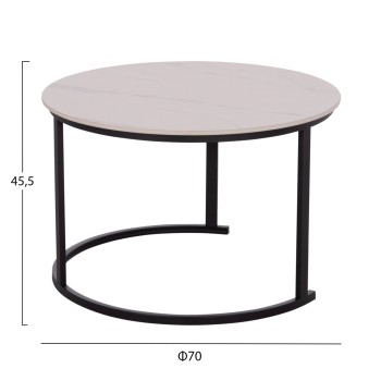 ΤΡΑΠΕΖΙA ΣΑΛΟΝΙΟΥ ΣΕΤ 2ΤΜΧ TALOS ΚΕΡΑΜΙΚΟ TOP ΜΕ ΟΨΗ ΛΕΥΚΟΥ ΜΑΡΜΑΡΟΥ HM18140.01 Φ70+Φ50